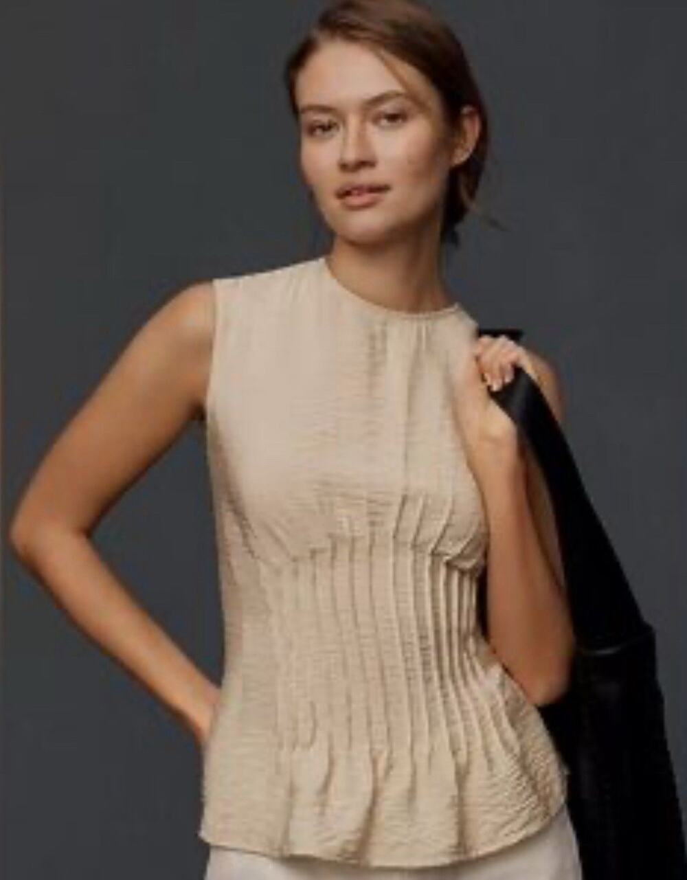 EUC Anthropologie The Della Pleated-Waist Shell Top Beige